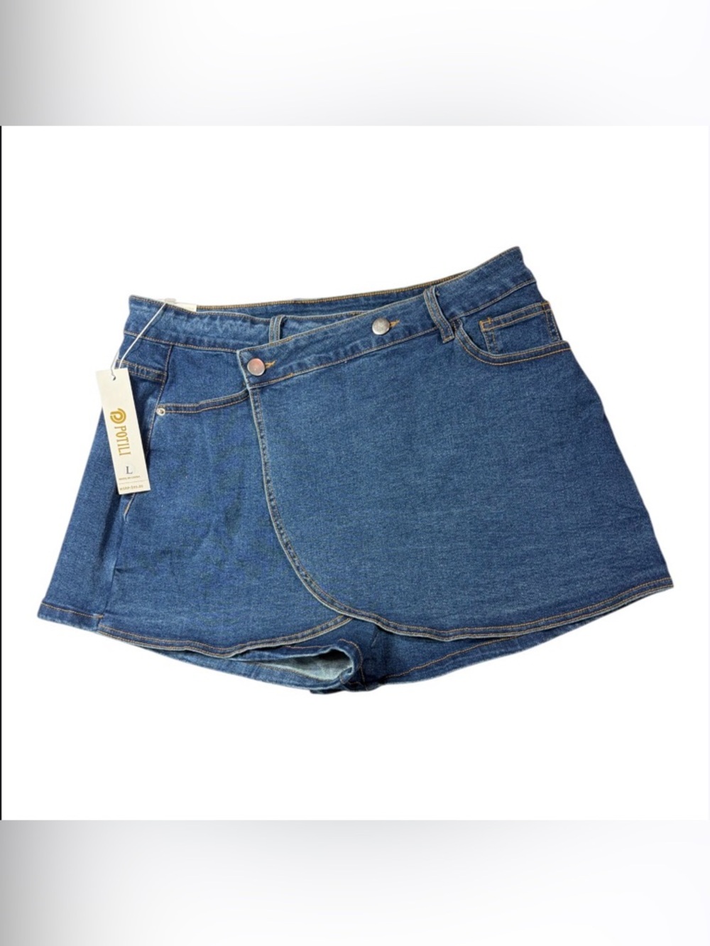 POTILI Wrap-Front Denim Jean Skort - Blue Size Large (NWT)